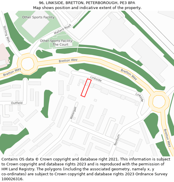 96, LINKSIDE, BRETTON, PETERBOROUGH, PE3 8PA: Location map and indicative extent of plot