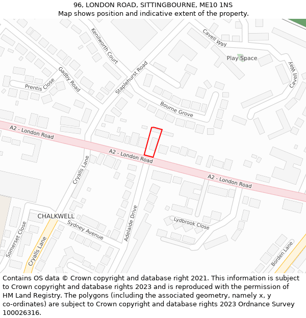 96, LONDON ROAD, SITTINGBOURNE, ME10 1NS: Location map and indicative extent of plot