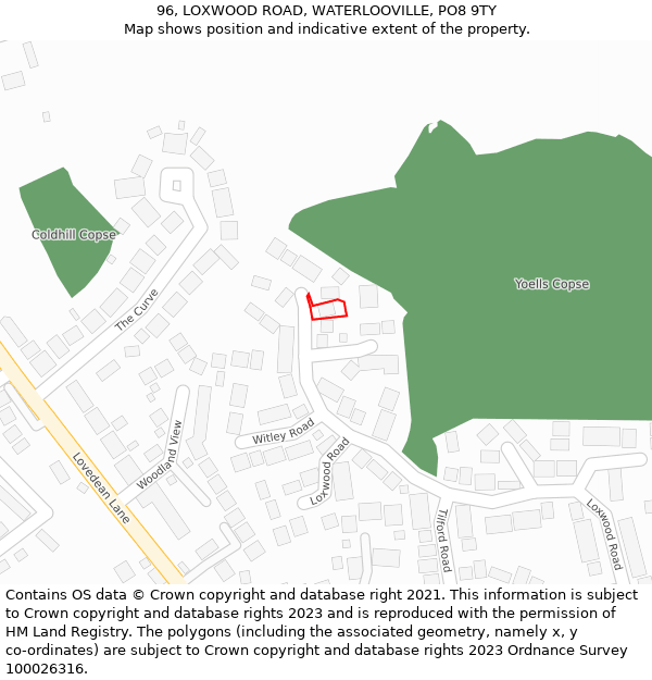 96, LOXWOOD ROAD, WATERLOOVILLE, PO8 9TY: Location map and indicative extent of plot