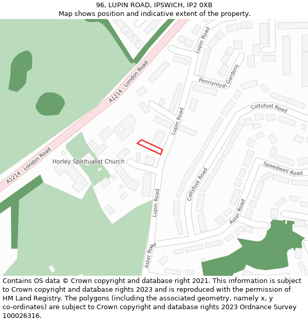 96, LUPIN ROAD, IPSWICH, IP2 0XB: Location map and indicative extent of plot