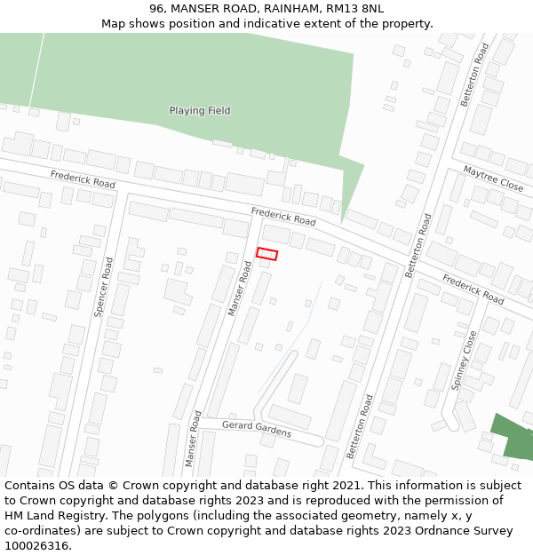 96, MANSER ROAD, RAINHAM, RM13 8NL: Location map and indicative extent of plot