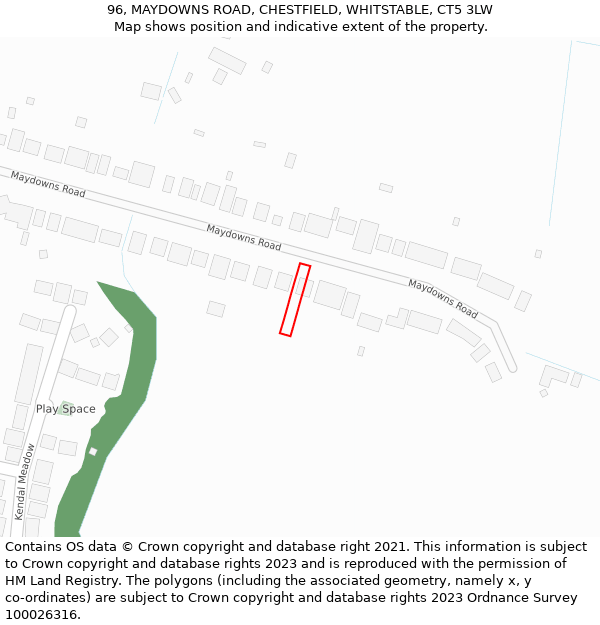 96, MAYDOWNS ROAD, CHESTFIELD, WHITSTABLE, CT5 3LW: Location map and indicative extent of plot
