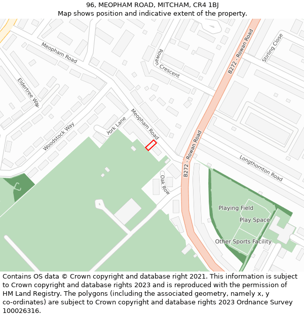 96, MEOPHAM ROAD, MITCHAM, CR4 1BJ: Location map and indicative extent of plot