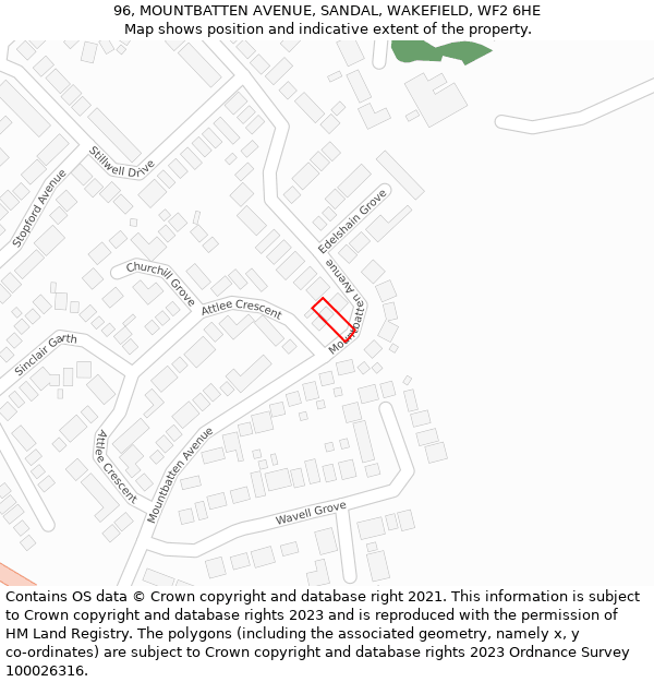 96, MOUNTBATTEN AVENUE, SANDAL, WAKEFIELD, WF2 6HE: Location map and indicative extent of plot