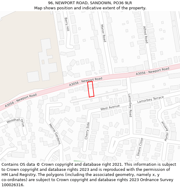 96, NEWPORT ROAD, SANDOWN, PO36 9LR: Location map and indicative extent of plot
