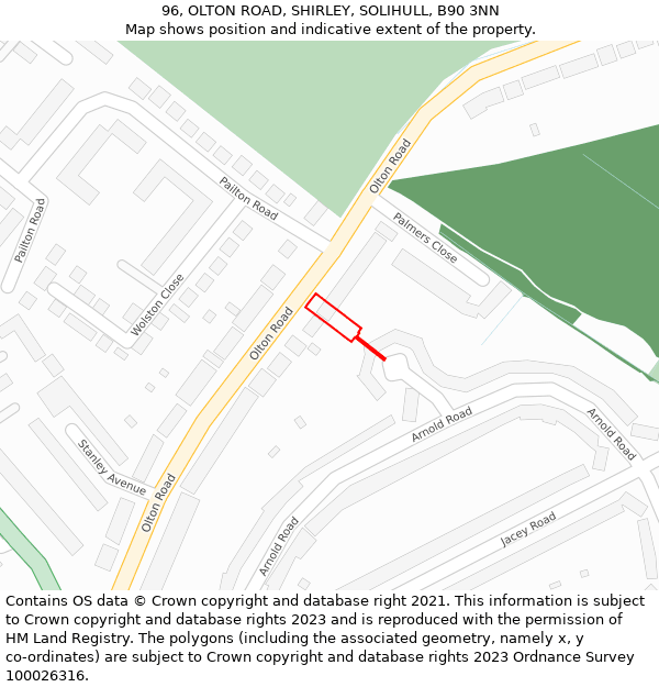 96, OLTON ROAD, SHIRLEY, SOLIHULL, B90 3NN: Location map and indicative extent of plot