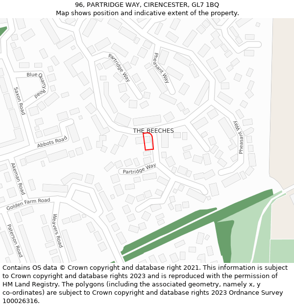 96, PARTRIDGE WAY, CIRENCESTER, GL7 1BQ: Location map and indicative extent of plot