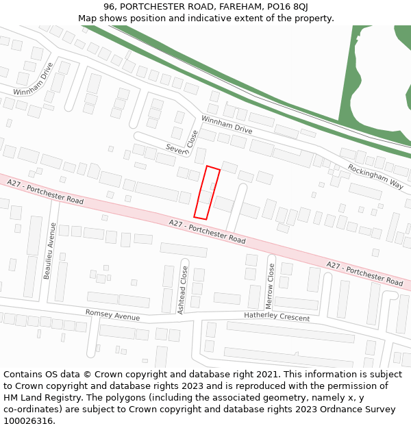 96, PORTCHESTER ROAD, FAREHAM, PO16 8QJ: Location map and indicative extent of plot