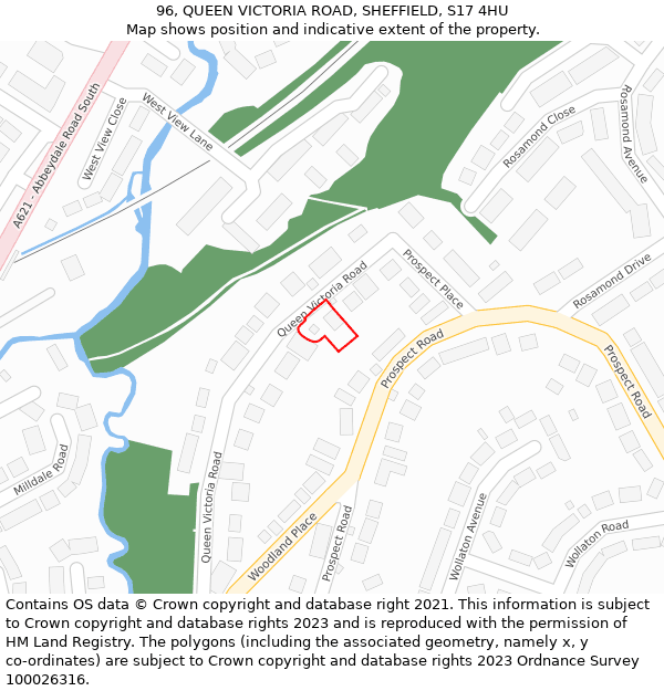 96, QUEEN VICTORIA ROAD, SHEFFIELD, S17 4HU: Location map and indicative extent of plot