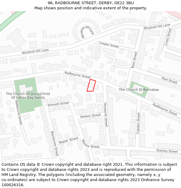 96, RADBOURNE STREET, DERBY, DE22 3BU: Location map and indicative extent of plot