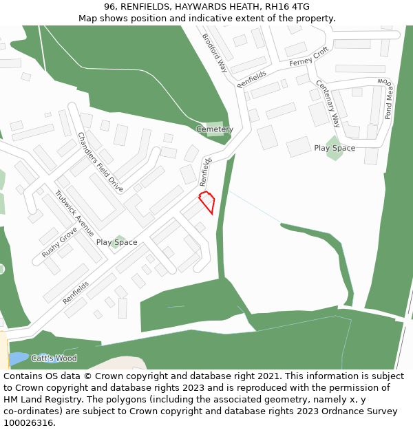 96, RENFIELDS, HAYWARDS HEATH, RH16 4TG: Location map and indicative extent of plot