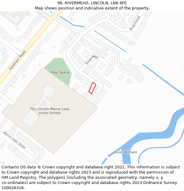 96, RIVERMEAD, LINCOLN, LN6 8FE: Location map and indicative extent of plot