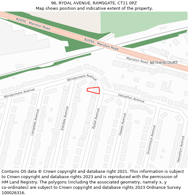 96, RYDAL AVENUE, RAMSGATE, CT11 0PZ: Location map and indicative extent of plot