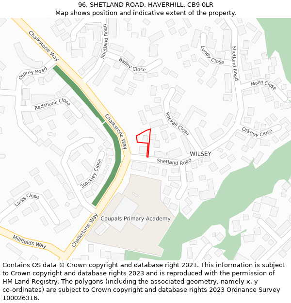 96, SHETLAND ROAD, HAVERHILL, CB9 0LR: Location map and indicative extent of plot