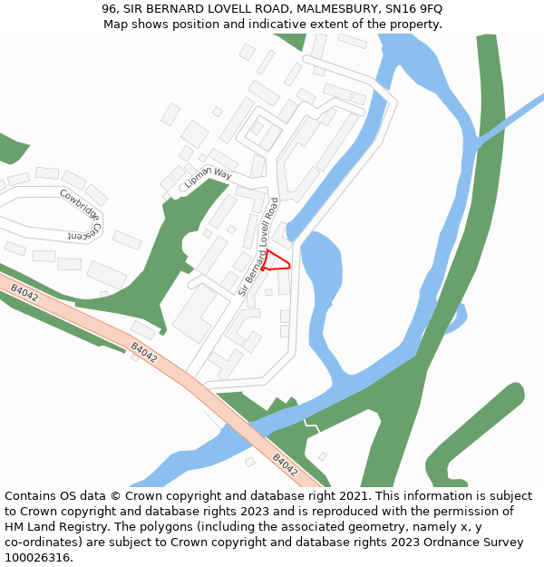 96, SIR BERNARD LOVELL ROAD, MALMESBURY, SN16 9FQ: Location map and indicative extent of plot