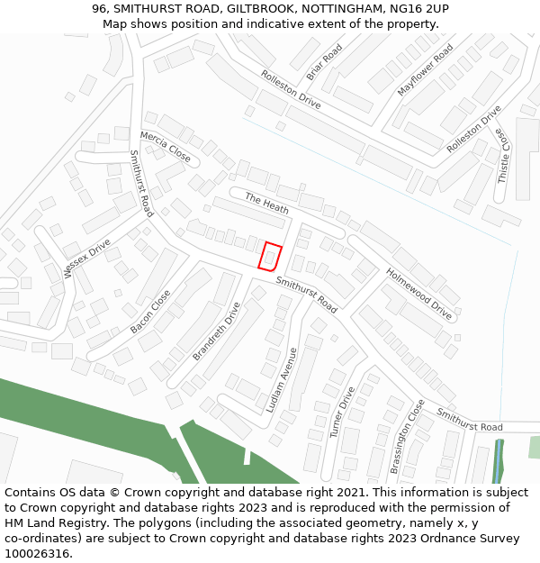 96, SMITHURST ROAD, GILTBROOK, NOTTINGHAM, NG16 2UP: Location map and indicative extent of plot