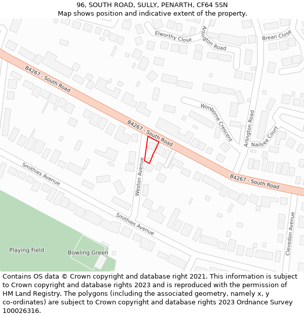 96, SOUTH ROAD, SULLY, PENARTH, CF64 5SN: Location map and indicative extent of plot