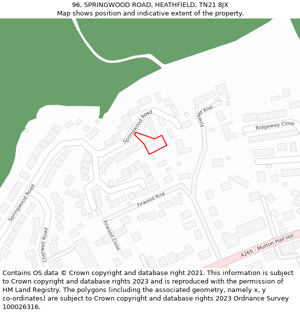 96, SPRINGWOOD ROAD, HEATHFIELD, TN21 8JX: Location map and indicative extent of plot