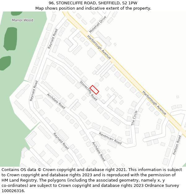 96, STONECLIFFE ROAD, SHEFFIELD, S2 1PW: Location map and indicative extent of plot