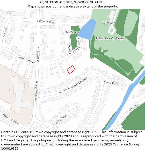 96, SUTTON AVENUE, WOKING, GU21 8UL: Location map and indicative extent of plot