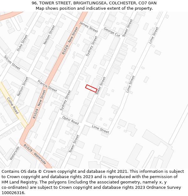 96, TOWER STREET, BRIGHTLINGSEA, COLCHESTER, CO7 0AN: Location map and indicative extent of plot