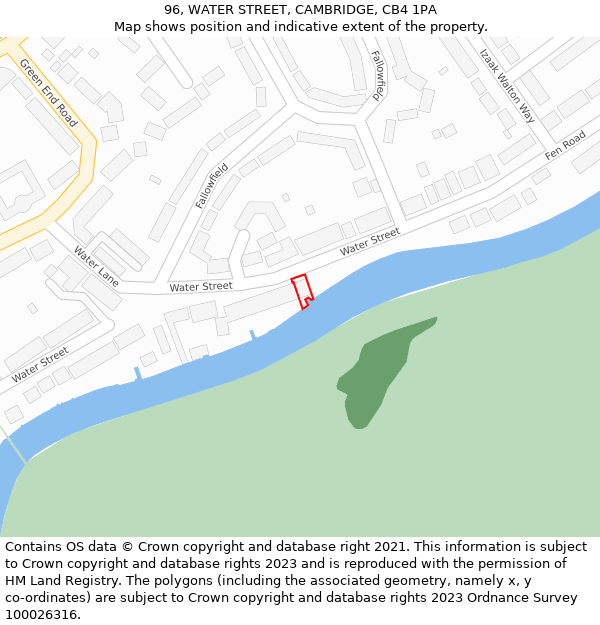 96, WATER STREET, CAMBRIDGE, CB4 1PA: Location map and indicative extent of plot