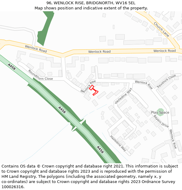 96, WENLOCK RISE, BRIDGNORTH, WV16 5EL: Location map and indicative extent of plot