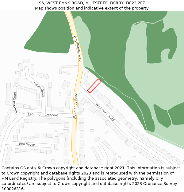 96, WEST BANK ROAD, ALLESTREE, DERBY, DE22 2FZ: Location map and indicative extent of plot