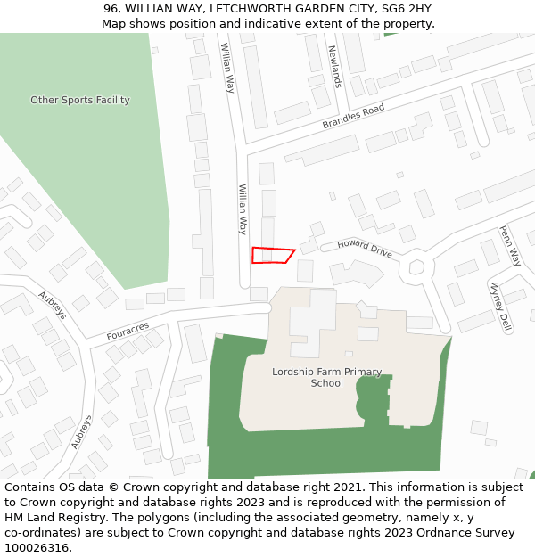 96, WILLIAN WAY, LETCHWORTH GARDEN CITY, SG6 2HY: Location map and indicative extent of plot