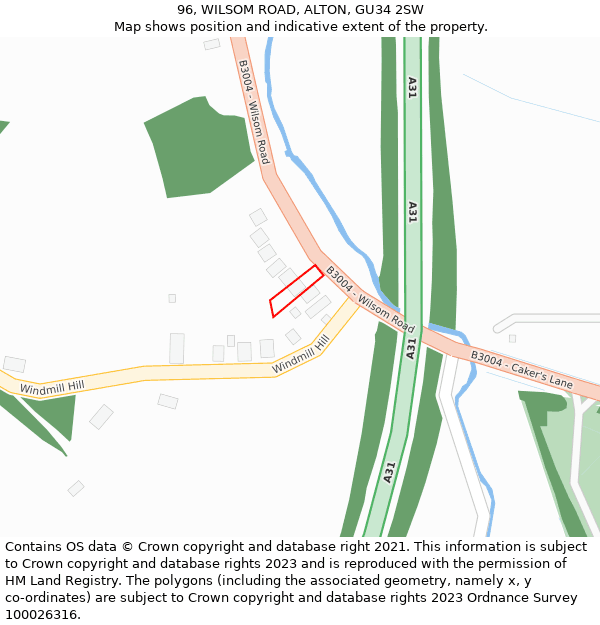 96, WILSOM ROAD, ALTON, GU34 2SW: Location map and indicative extent of plot