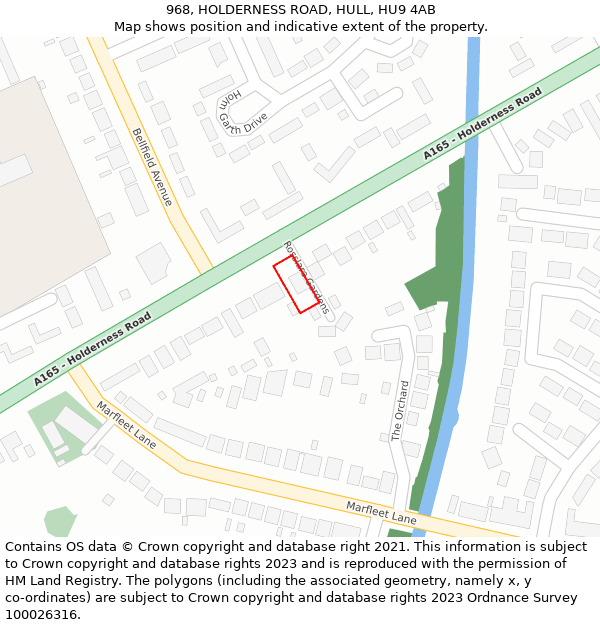 968, HOLDERNESS ROAD, HULL, HU9 4AB: Location map and indicative extent of plot