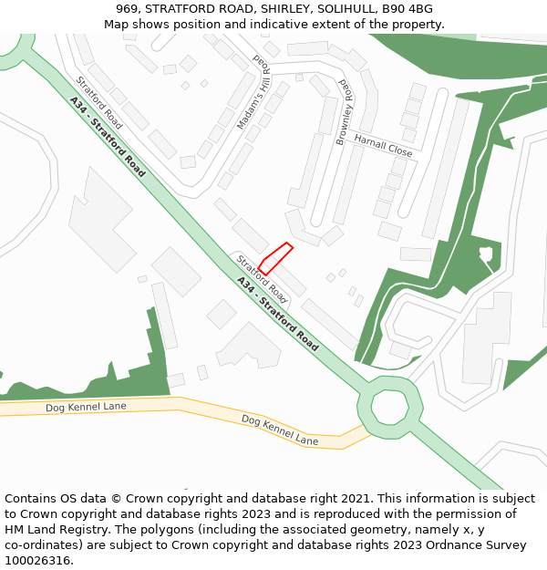 969, STRATFORD ROAD, SHIRLEY, SOLIHULL, B90 4BG: Location map and indicative extent of plot