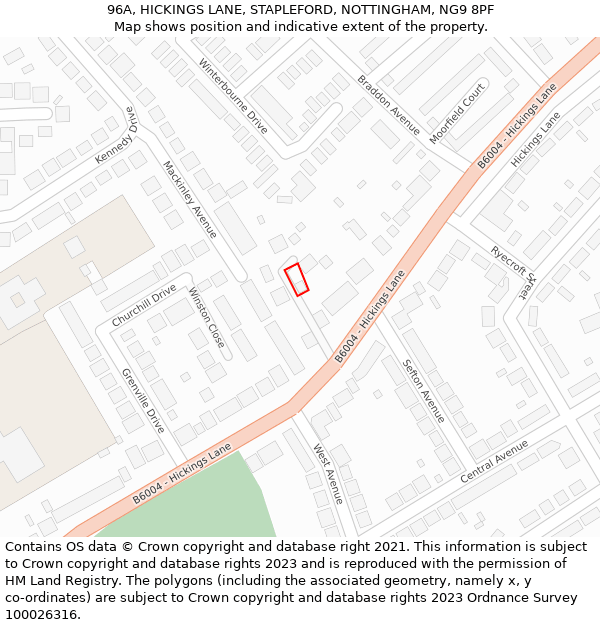 96A, HICKINGS LANE, STAPLEFORD, NOTTINGHAM, NG9 8PF: Location map and indicative extent of plot