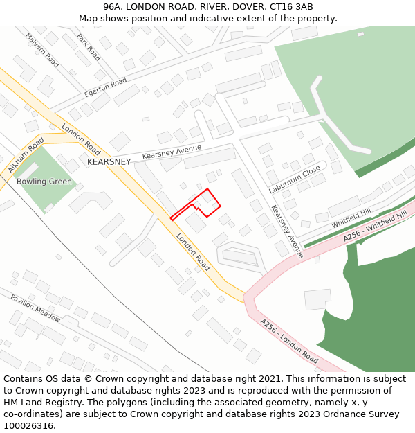 96A, LONDON ROAD, RIVER, DOVER, CT16 3AB: Location map and indicative extent of plot