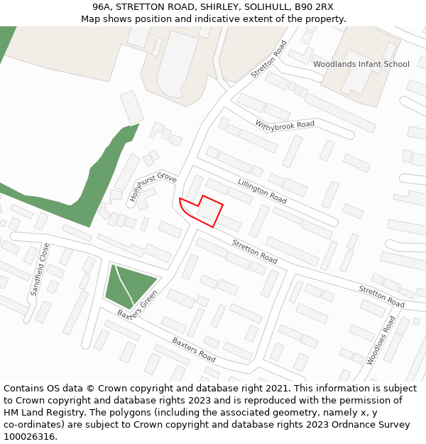 96A, STRETTON ROAD, SHIRLEY, SOLIHULL, B90 2RX: Location map and indicative extent of plot