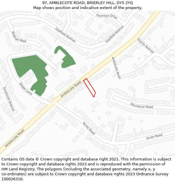 97, AMBLECOTE ROAD, BRIERLEY HILL, DY5 2YQ: Location map and indicative extent of plot