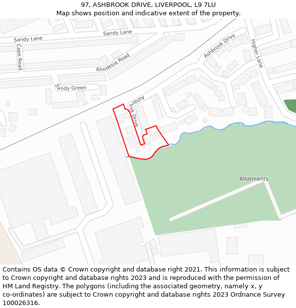 97, ASHBROOK DRIVE, LIVERPOOL, L9 7LU: Location map and indicative extent of plot