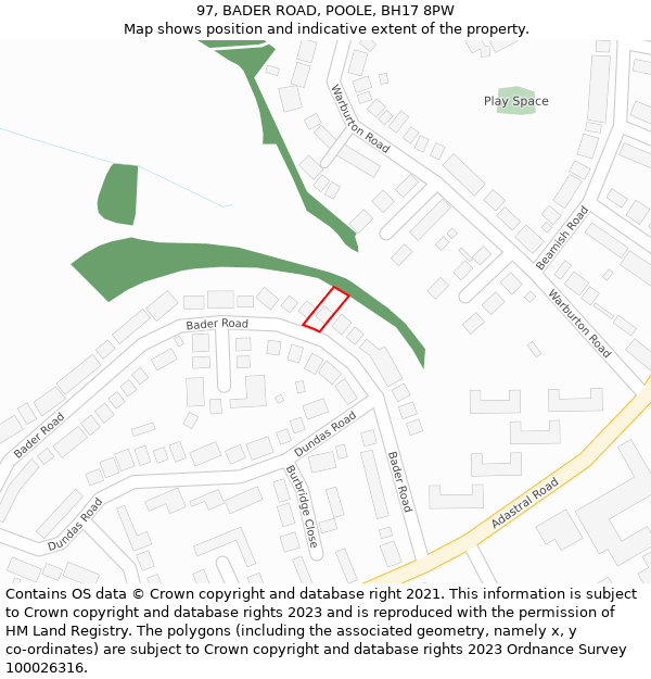 97, BADER ROAD, POOLE, BH17 8PW: Location map and indicative extent of plot