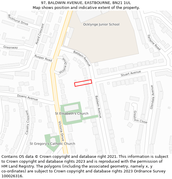 97, BALDWIN AVENUE, EASTBOURNE, BN21 1UL: Location map and indicative extent of plot