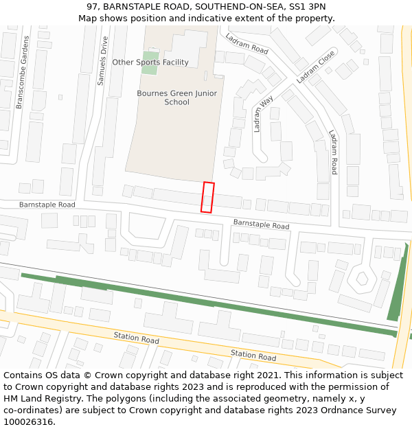 97, BARNSTAPLE ROAD, SOUTHEND-ON-SEA, SS1 3PN: Location map and indicative extent of plot