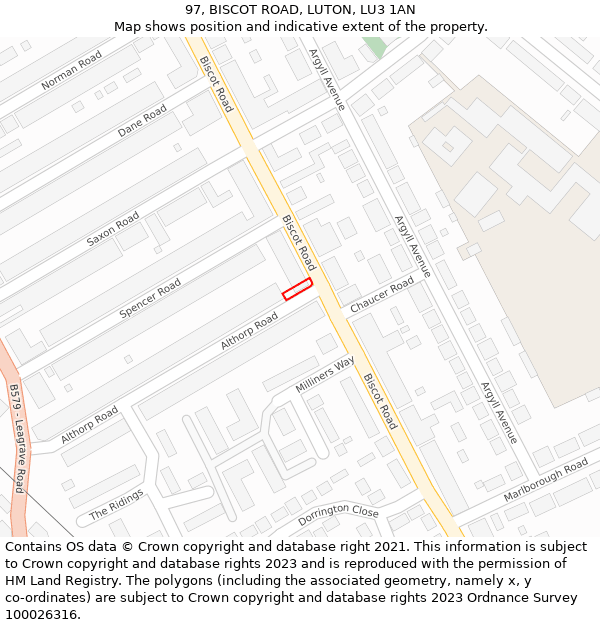 97, BISCOT ROAD, LUTON, LU3 1AN: Location map and indicative extent of plot