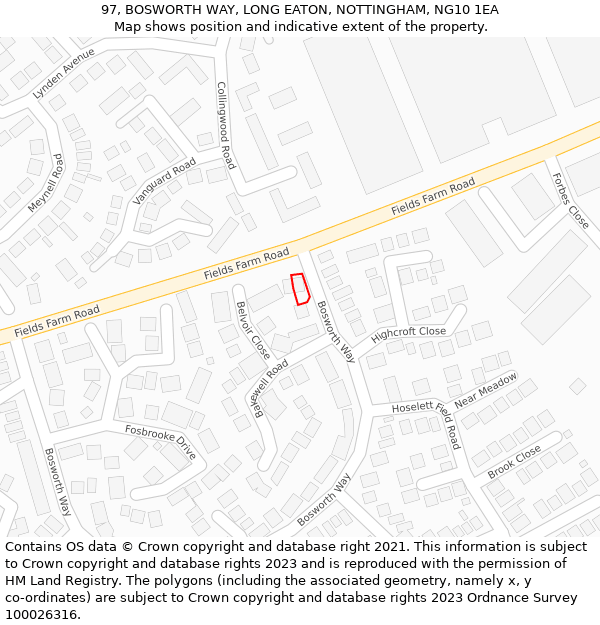 97, BOSWORTH WAY, LONG EATON, NOTTINGHAM, NG10 1EA: Location map and indicative extent of plot