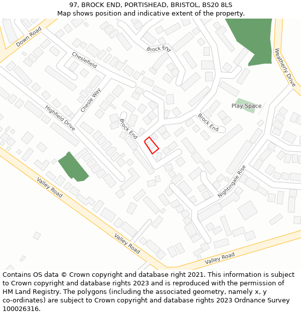 97, BROCK END, PORTISHEAD, BRISTOL, BS20 8LS: Location map and indicative extent of plot