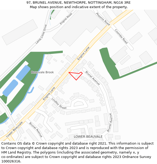 97, BRUNEL AVENUE, NEWTHORPE, NOTTINGHAM, NG16 3RE: Location map and indicative extent of plot