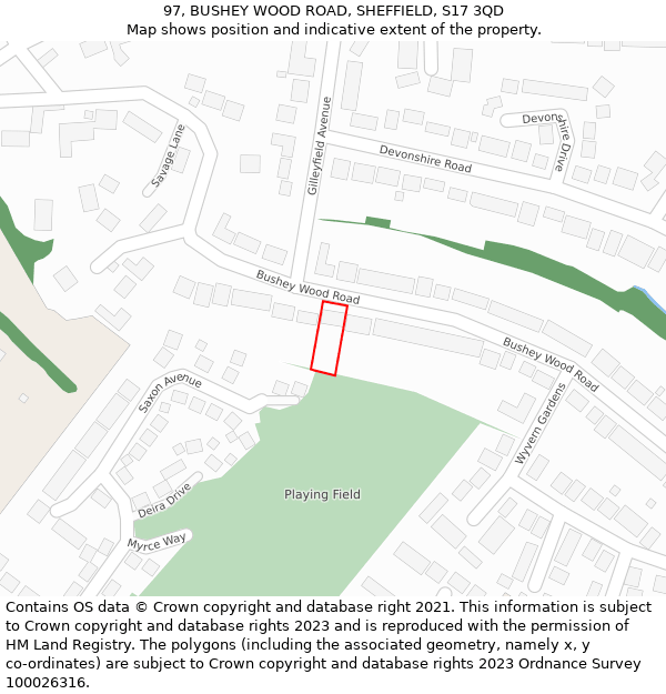 97, BUSHEY WOOD ROAD, SHEFFIELD, S17 3QD: Location map and indicative extent of plot