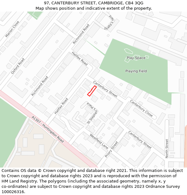 97, CANTERBURY STREET, CAMBRIDGE, CB4 3QG: Location map and indicative extent of plot