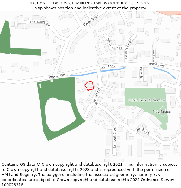 97, CASTLE BROOKS, FRAMLINGHAM, WOODBRIDGE, IP13 9ST: Location map and indicative extent of plot