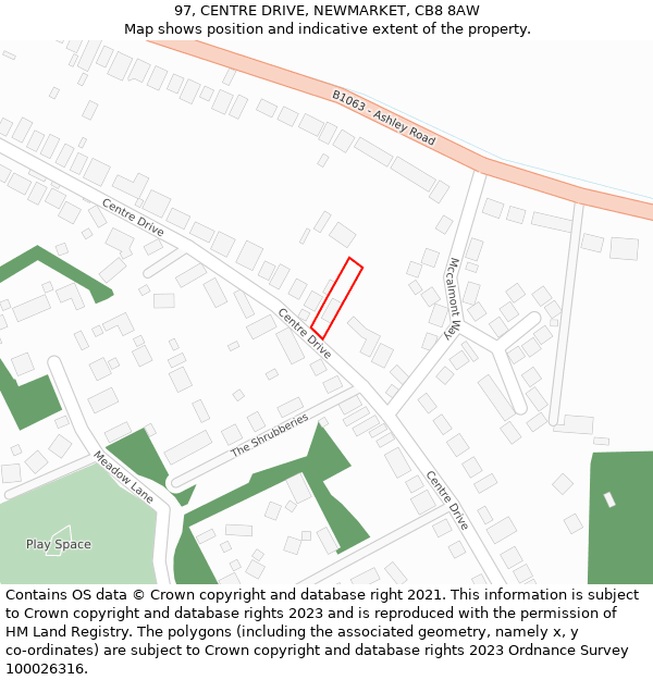 97, CENTRE DRIVE, NEWMARKET, CB8 8AW: Location map and indicative extent of plot