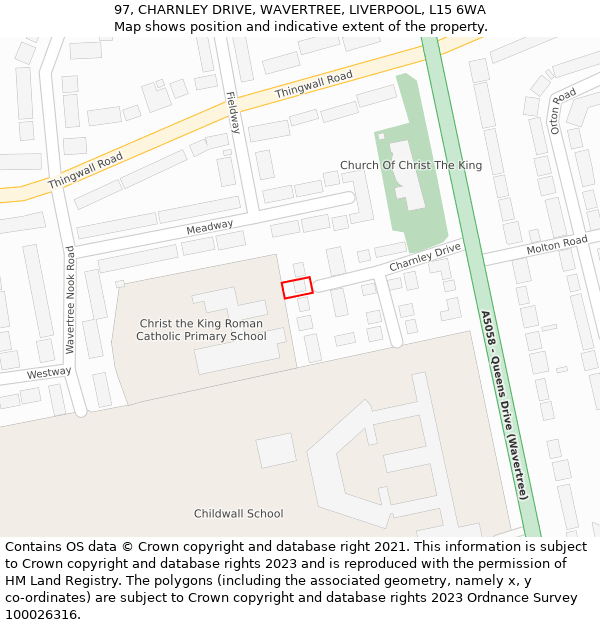 97, CHARNLEY DRIVE, WAVERTREE, LIVERPOOL, L15 6WA: Location map and indicative extent of plot