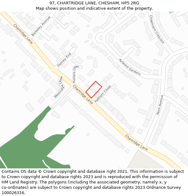 97, CHARTRIDGE LANE, CHESHAM, HP5 2RG: Location map and indicative extent of plot